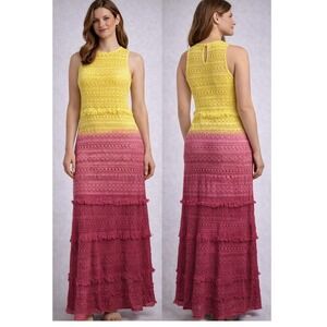 America & Beyond Crochet Bodycon Dress Womens Small Yellow Pink Boho Ombre